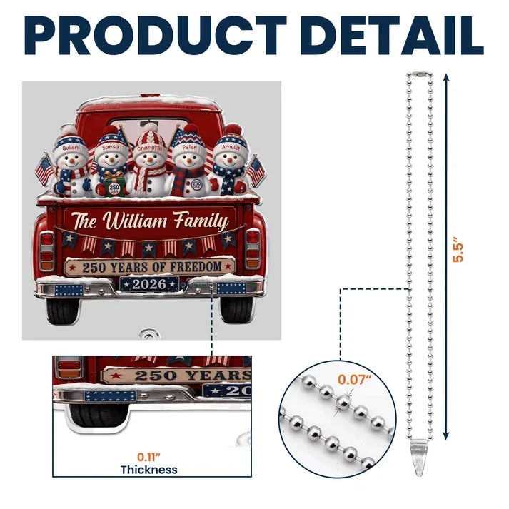 Personalized Snowman Family Red Truck Acrylic Car Hanger