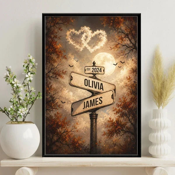 Personalized Moonlit Couple Street Signs Poster or Canvas