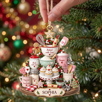 Baked With Love Happiness Is Homemade Baking Tools And Cupcakes - Personalized Custom Wood Ornament, Custom Shaped - BAKE066_WDO
