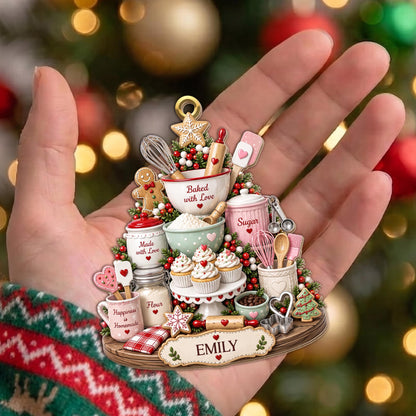 Baked With Love Happiness Is Homemade Baking Tools And Cupcakes - Personalized Custom Wood Ornament, Custom Shaped - BAKE066_WDO