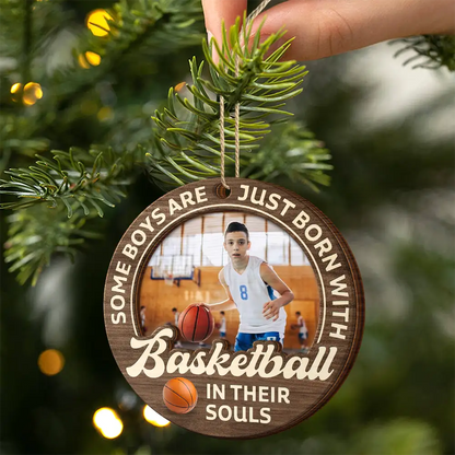 Born With Sports In Their Souls Custom Photo Wooden Ornament - Personalized Youth Athlete Keepsake Gift