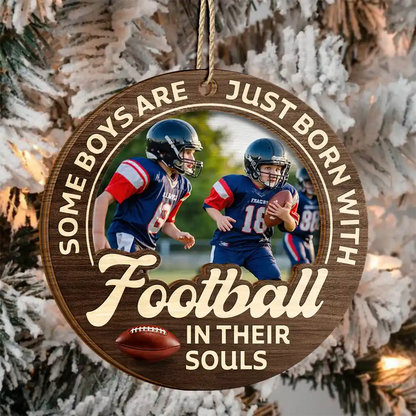 Born With Sports In Their Souls Custom Photo Wooden Ornament - Personalized Youth Athlete Keepsake Gift