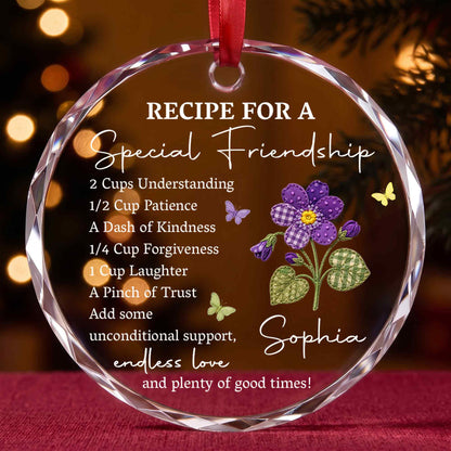 Personalized Special Friendship Purple Flower Glass Ornament