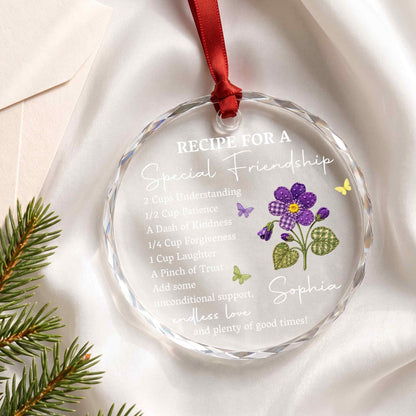 Personalized Special Friendship Purple Flower Glass Ornament