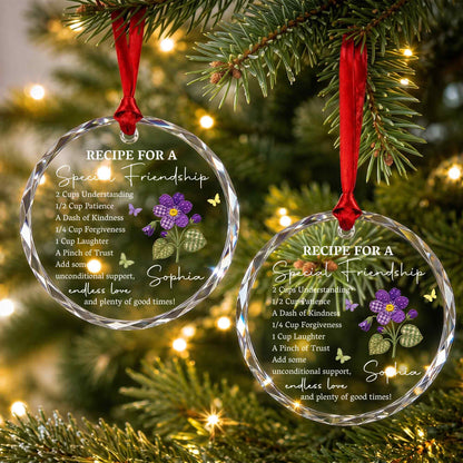 Personalized Special Friendship Purple Flower Glass Ornament