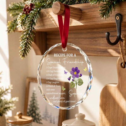 Personalized Special Friendship Purple Flower Glass Ornament
