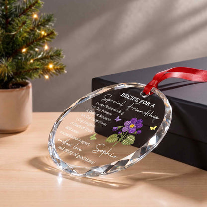 Personalized Special Friendship Purple Flower Glass Ornament