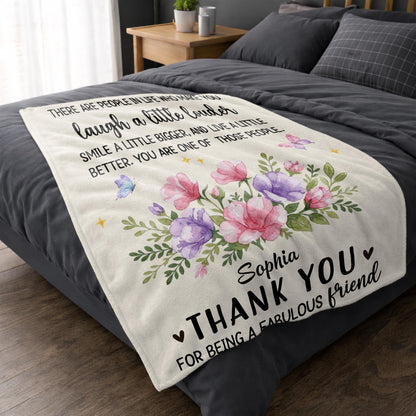 Laugh A Little Louder Smile A Little Bigger Floral Butterfly Thank You Friend - Personalized Custom Blanket - BST966_BLK