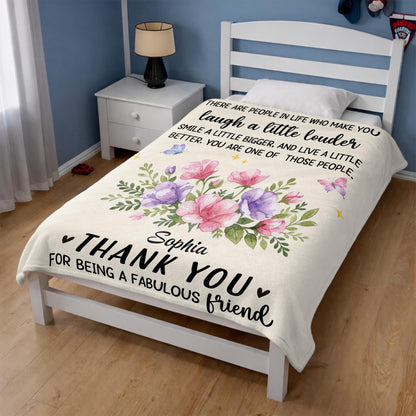 Laugh A Little Louder Smile A Little Bigger Floral Butterfly Thank You Friend - Personalized Custom Blanket - BST966_BLK