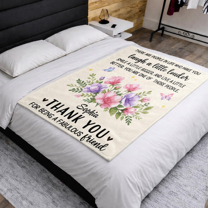 Laugh A Little Louder Smile A Little Bigger Floral Butterfly Thank You Friend - Personalized Custom Blanket - BST966_BLK