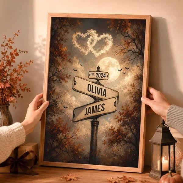 Personalized Moonlit Couple Street Signs Poster or Canvas