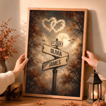 Personalized Moonlit Couple Street Signs Poster or Canvas