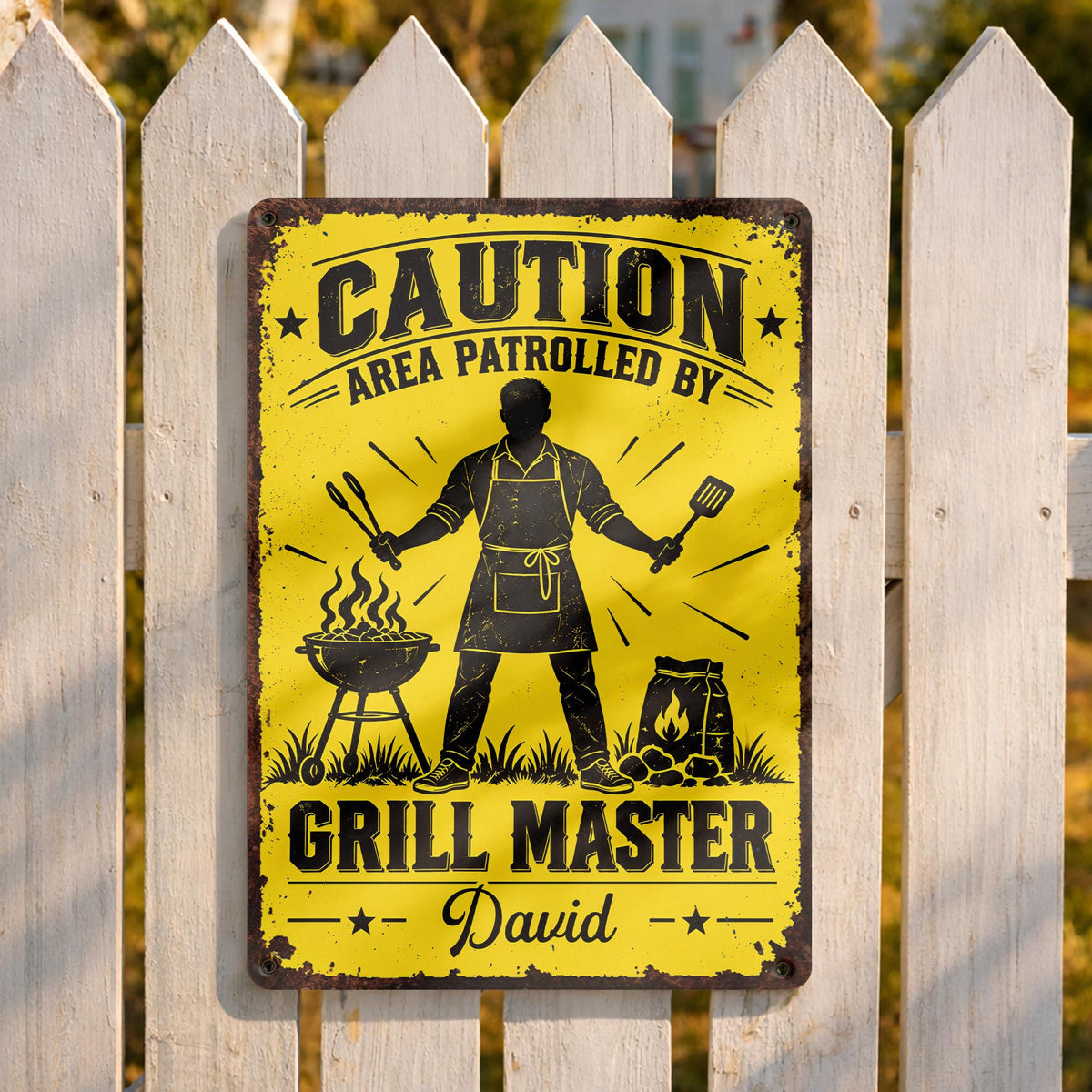Personalized Grill Master Area Patrolled Metal Sign