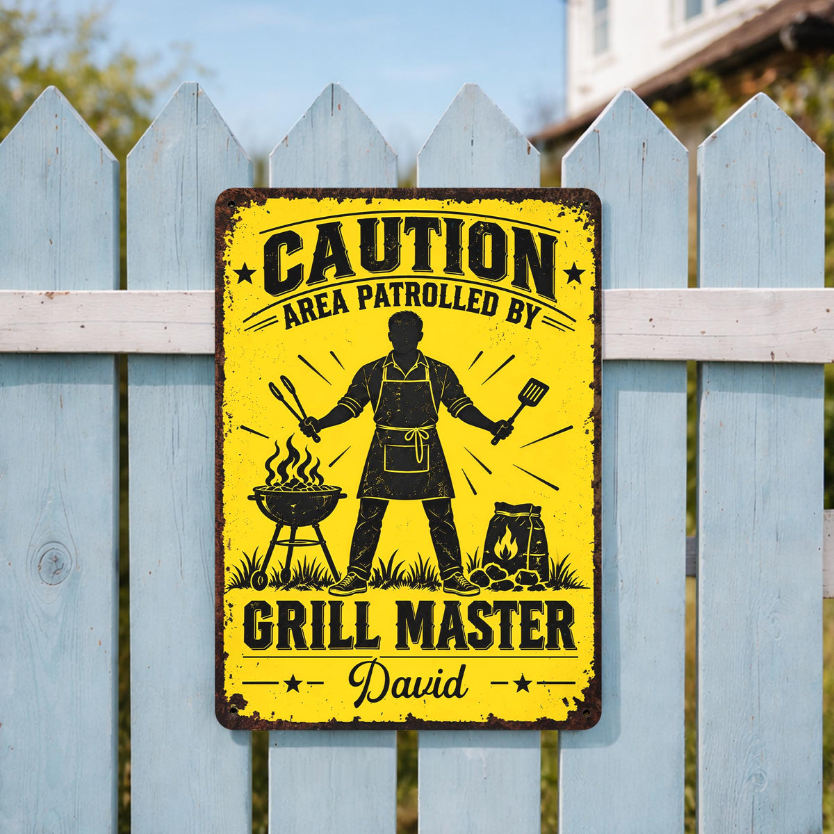 Personalized Grill Master Area Patrolled Metal Sign