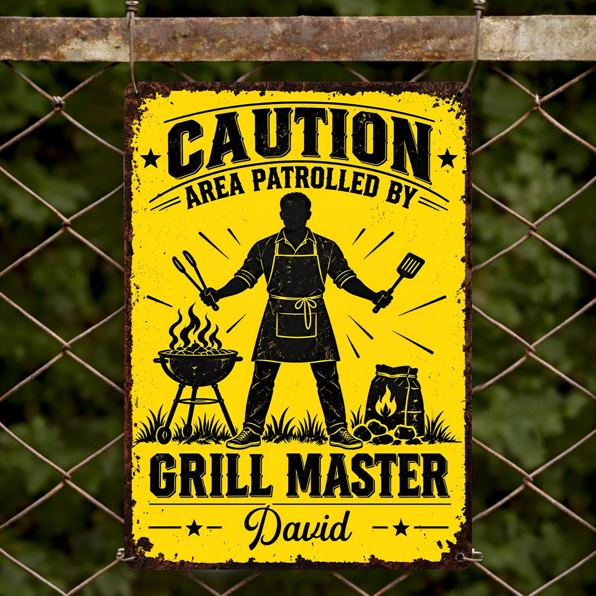 Personalized Grill Master Area Patrolled Metal Sign