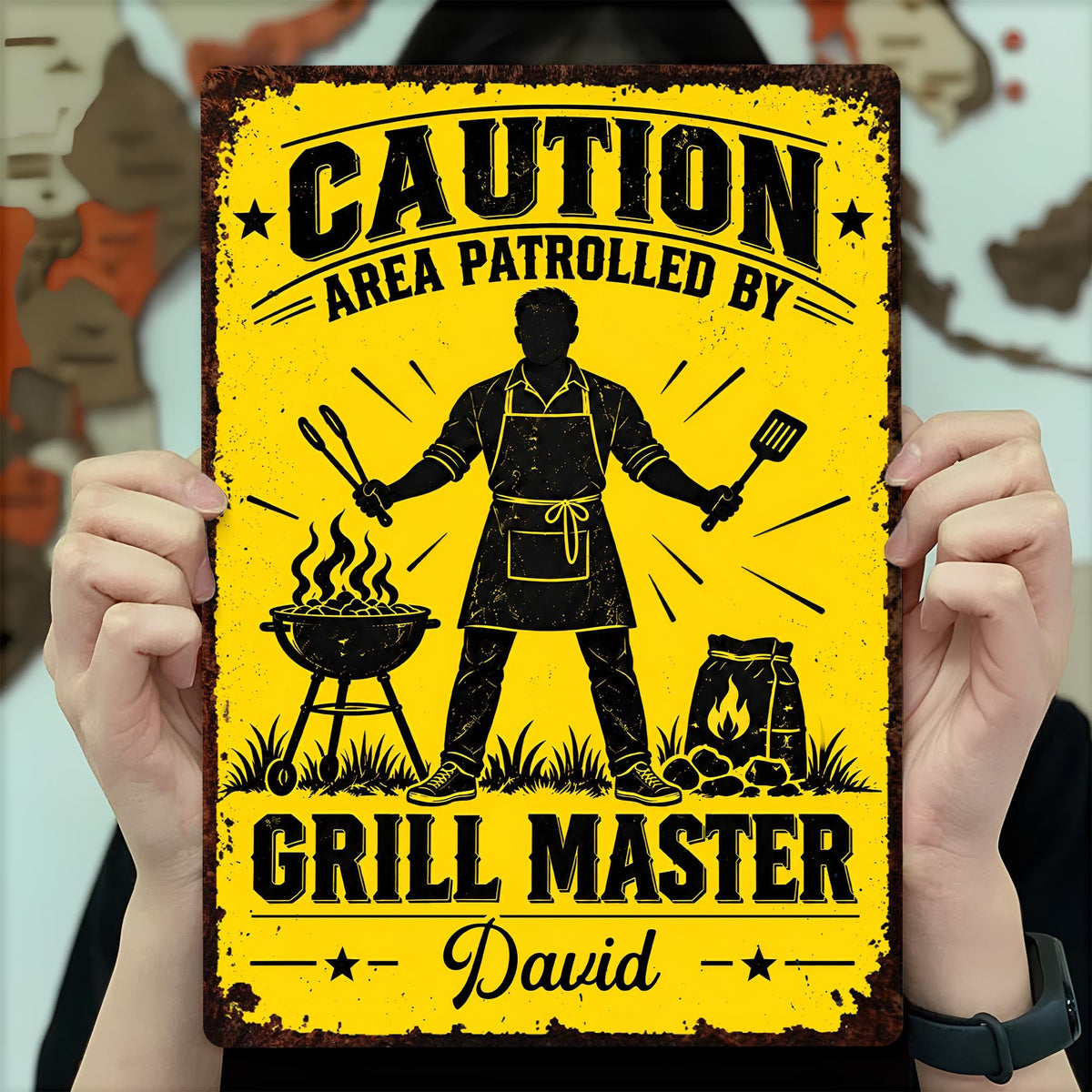 Personalized Grill Master Area Patrolled Metal Sign