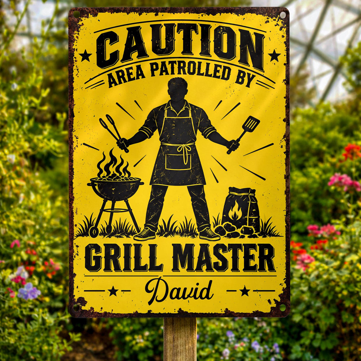 Personalized Grill Master Area Patrolled Metal Sign