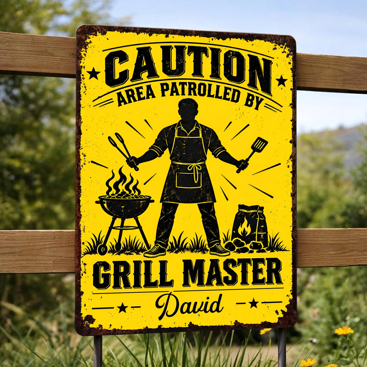 Personalized Grill Master Area Patrolled Metal Sign