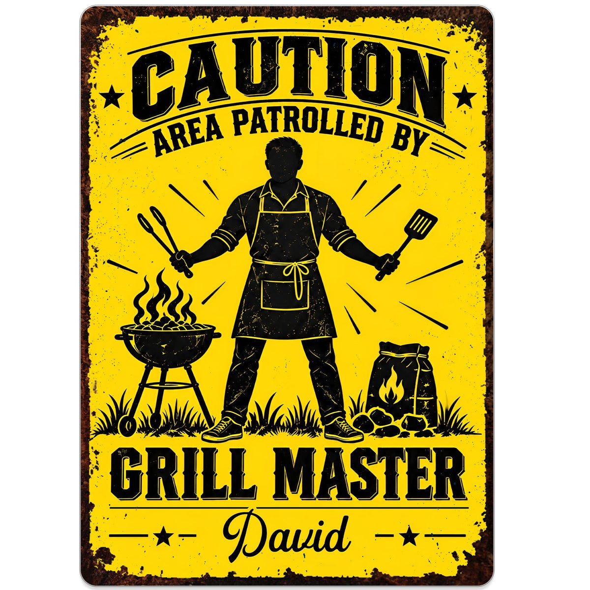Personalized Grill Master Area Patrolled Metal Sign