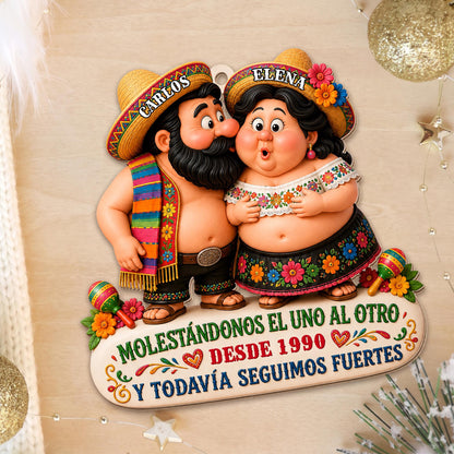 Personalized Hispanic Couple Sombreros Maracas Wood Ornament