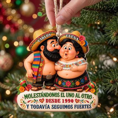 Personalized Hispanic Couple Sombreros Maracas Wood Ornament