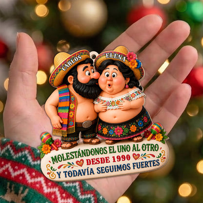 Personalized Hispanic Couple Sombreros Maracas Wood Ornament