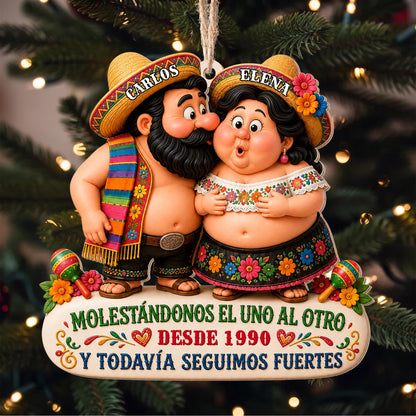 Personalized Hispanic Couple Sombreros Maracas Wood Ornament