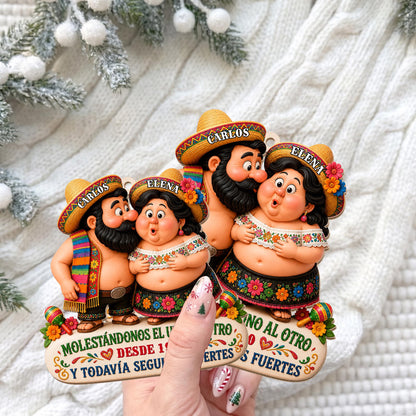 Personalized Hispanic Couple Sombreros Maracas Wood Ornament