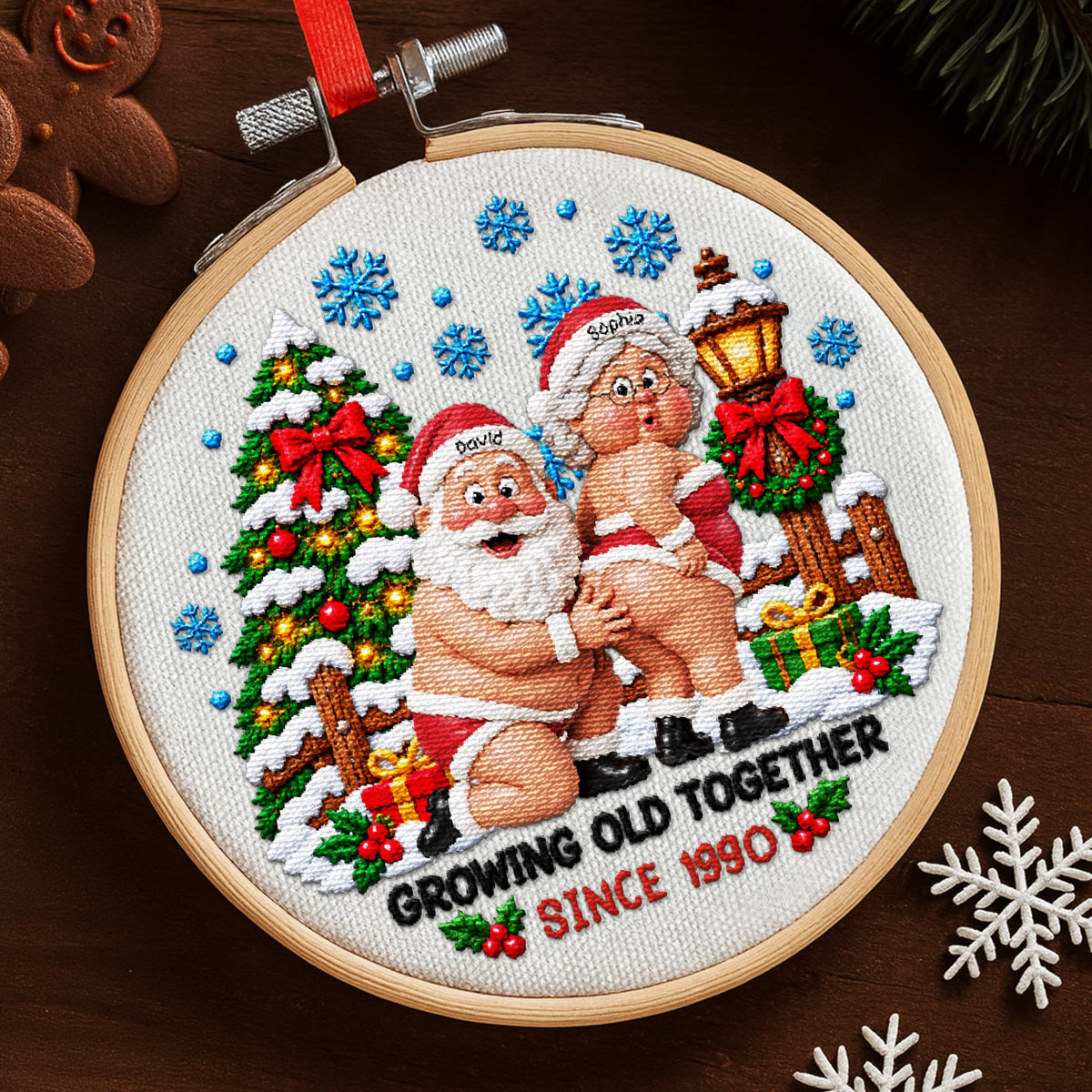 Growing Old Together Funny Santa Claus And Mrs Claus Couple - Personalized Embroidered Ornament - CPL1998_EMBO