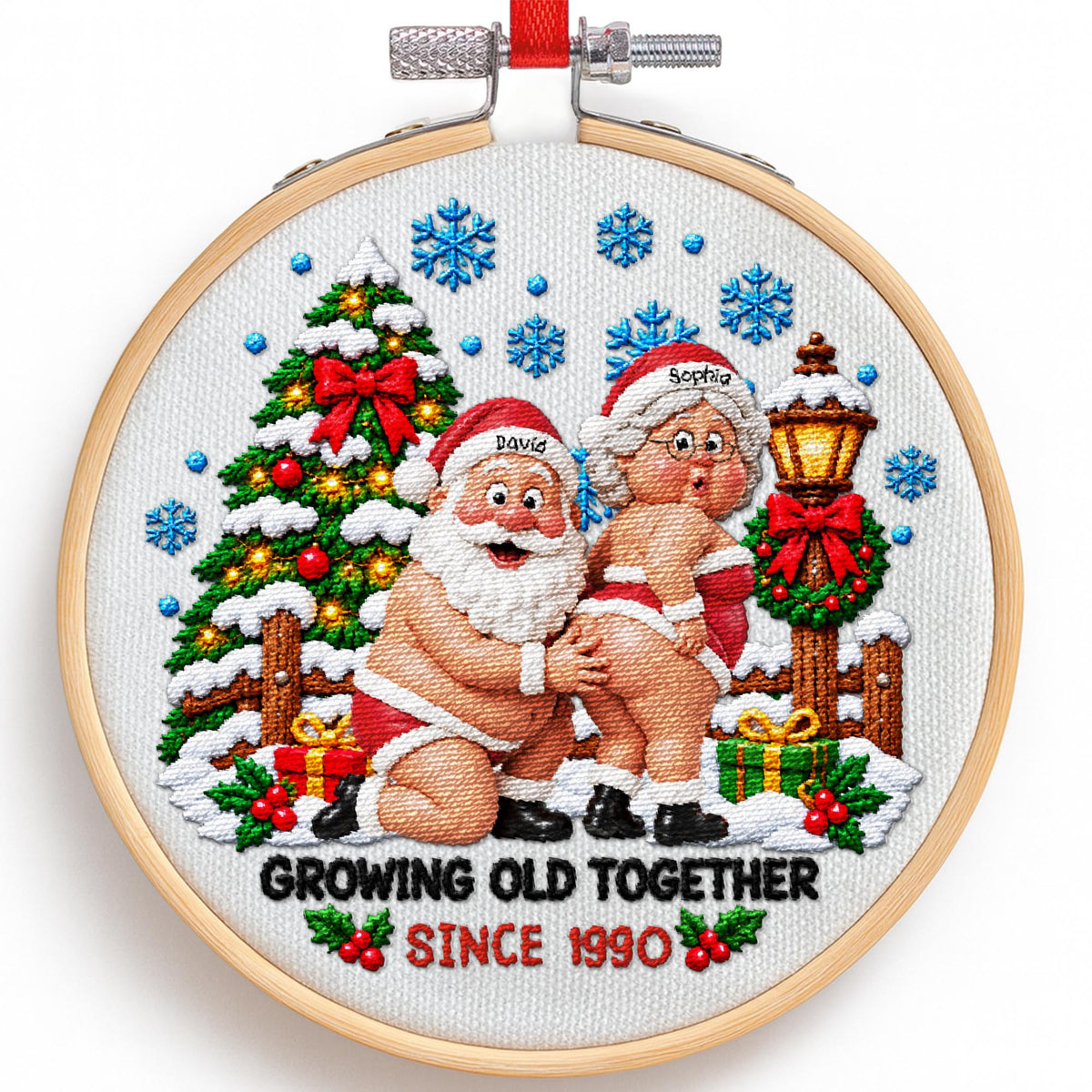 Growing Old Together Funny Santa Claus And Mrs Claus Couple - Personalized Embroidered Ornament - CPL1998_EMBO