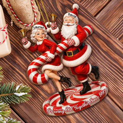 Growing Old Together Since Santa And Mrs Claus With Candy Cane - Personalized Custom Wood Ornament, Custom Shaped - CPL2036_WDO