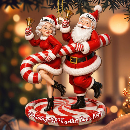 Growing Old Together Since Santa And Mrs Claus With Candy Cane - Personalized Custom Wood Ornament, Custom Shaped - CPL2036_WDO