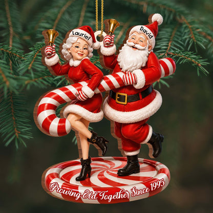 Growing Old Together Since Santa And Mrs Claus With Candy Cane - Personalized Custom Wood Ornament, Custom Shaped - CPL2036_WDO