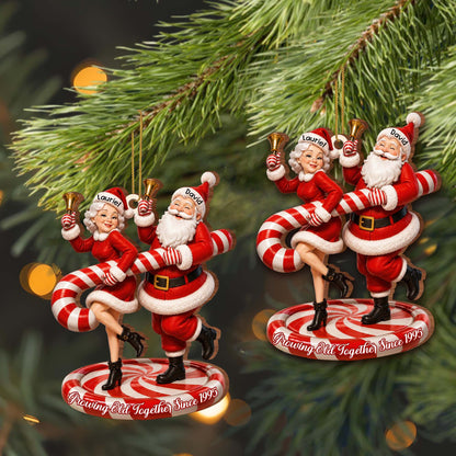 Growing Old Together Since Santa And Mrs Claus With Candy Cane - Personalized Custom Wood Ornament, Custom Shaped - CPL2036_WDO