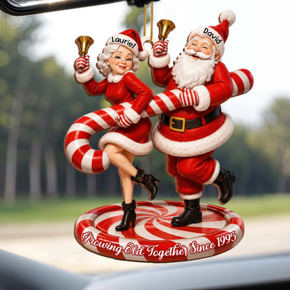 Growing Old Together Since Santa And Mrs Claus With Candy Cane - Personalized Custom Wood Ornament, Custom Shaped - CPL2036_WDO