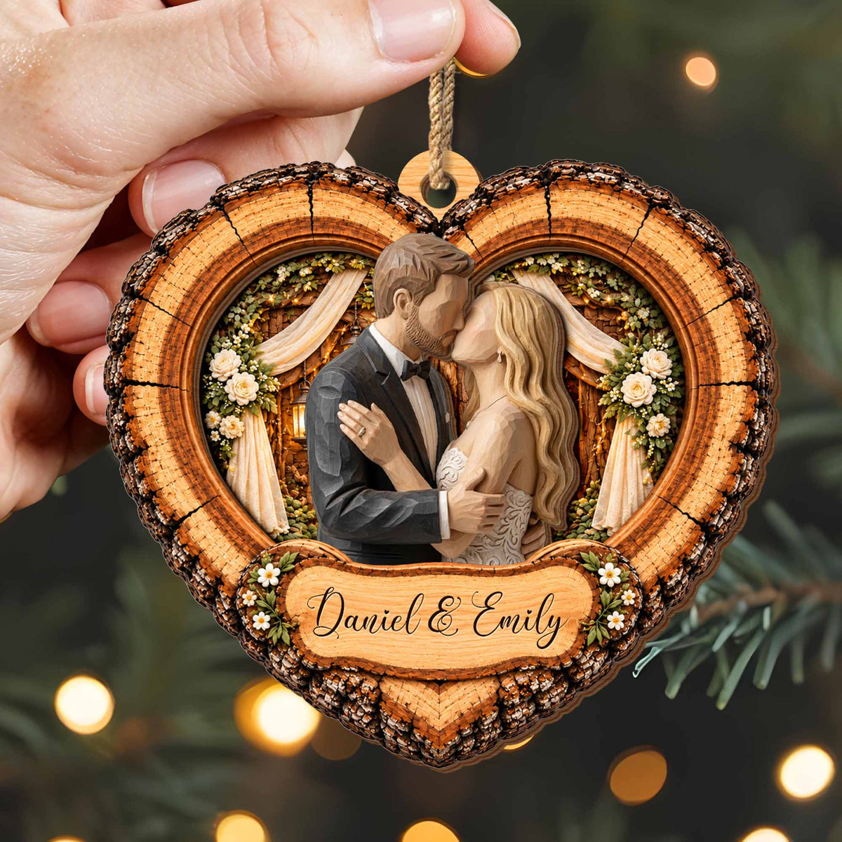 Personalized Our Wedding Day Lifetime Heart Couple Wood Ornament