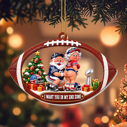 I Want You In My End Zone Funny Football Santa Couple - Personalized Custom Acrylic Ornament, Christmas Gift - CPL2257_ACO
