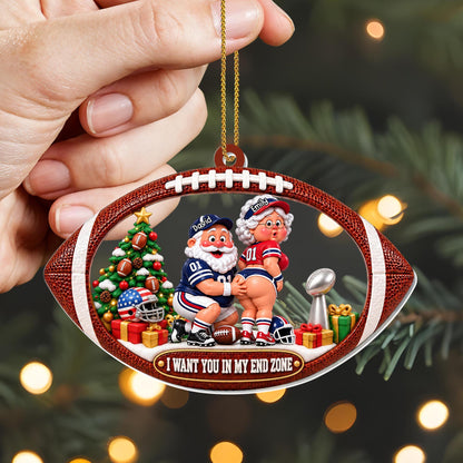 I Want You In My End Zone Funny Football Santa Couple - Personalized Custom Acrylic Ornament, Christmas Gift - CPL2257_ACO