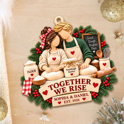 Together We Rise, Sourdough Baking Couple With Flour And Rolling Pin - Personalized Custom Wood Ornament, Custom Shaped - CPL2267_WDO