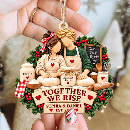 Together We Rise, Sourdough Baking Couple With Flour And Rolling Pin - Personalized Custom Wood Ornament, Custom Shaped - CPL2267_WDO
