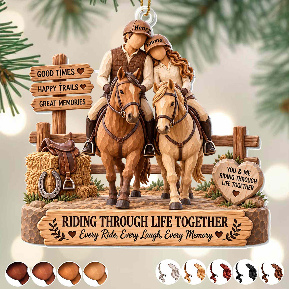 Good Times Happy Trails Riding Through Life Together With Horses - Personalized Custom Acrylic Ornament, Christmas Gift - CPL2271_ACO