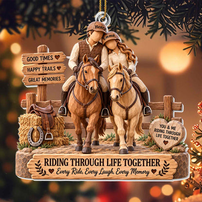 Good Times Happy Trails Riding Through Life Together With Horses - Personalized Custom Acrylic Ornament, Christmas Gift - CPL2271_ACO