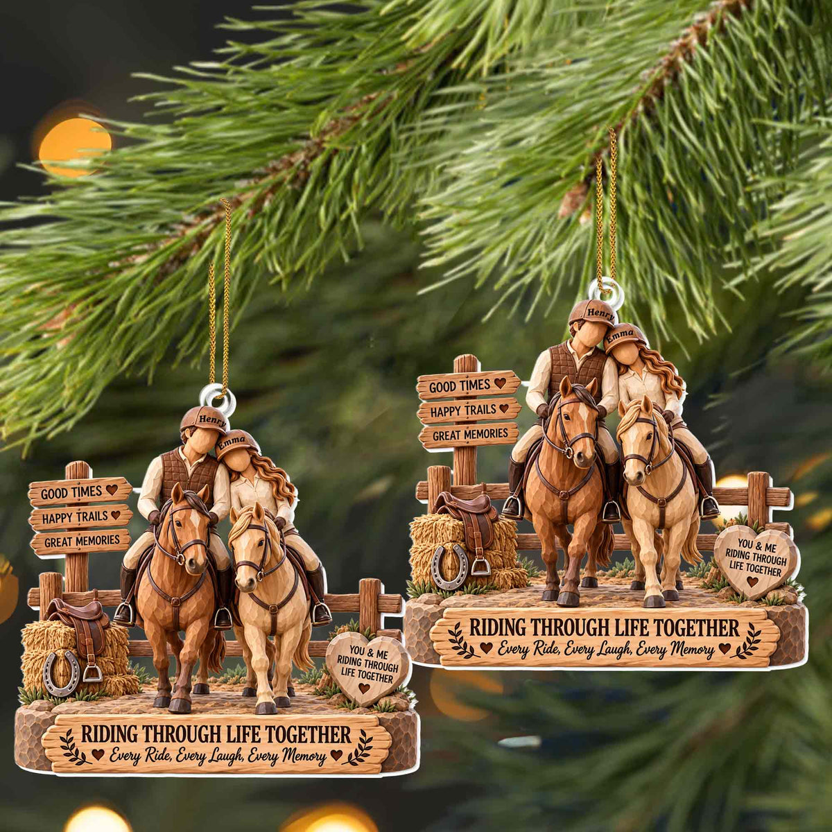 Good Times Happy Trails Riding Through Life Together With Horses - Personalized Custom Acrylic Ornament, Christmas Gift - CPL2271_ACO