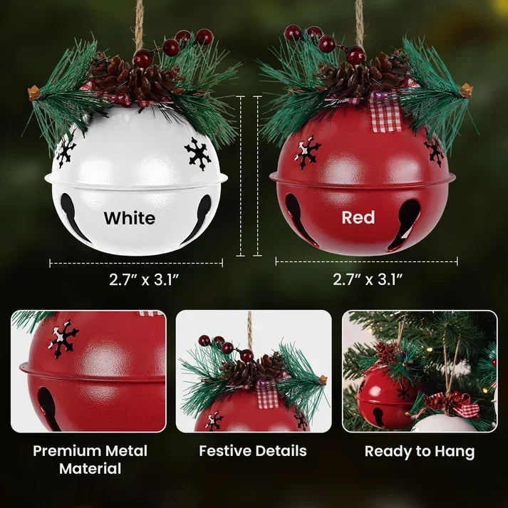 Personalized Jingle Bell Ornament, Red and White Hanging Christmas Tree Decor, Unique Gift for Couples