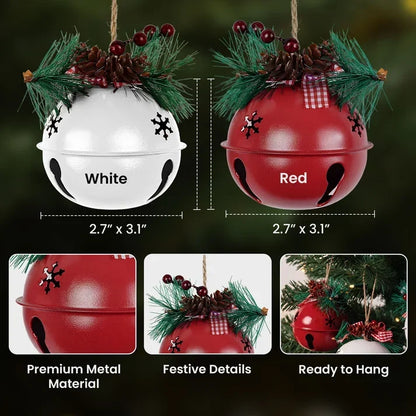 Personalized Jingle Bell Ornament, Red and White Hanging Christmas Tree Decor, Unique Gift for Couples