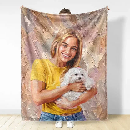 Personalized Oil Painting Sitting Dog Fleece Blanket
