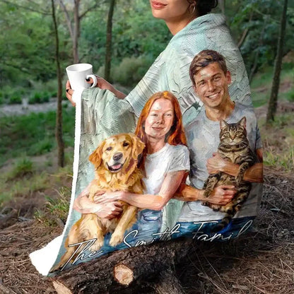 Personalized Oil Painting Sitting Dog Fleece Blanket
