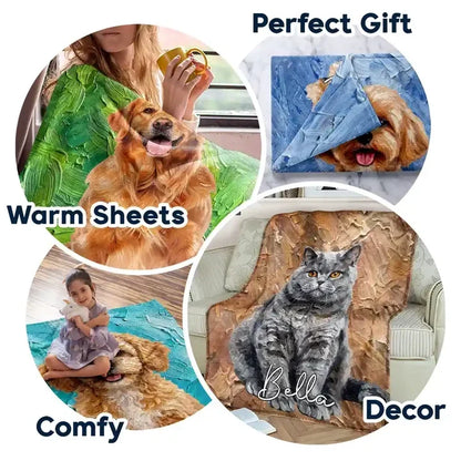 Personalized Oil Painting Sitting Dog Fleece Blanket