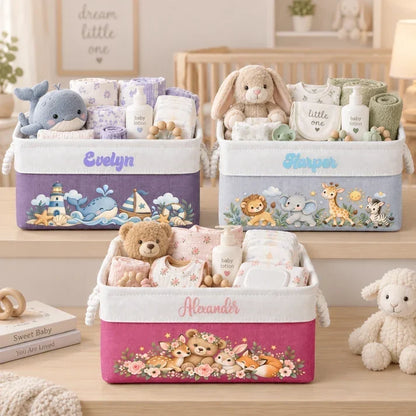 Personalized Watercolor Jungle Animals Rope Basket