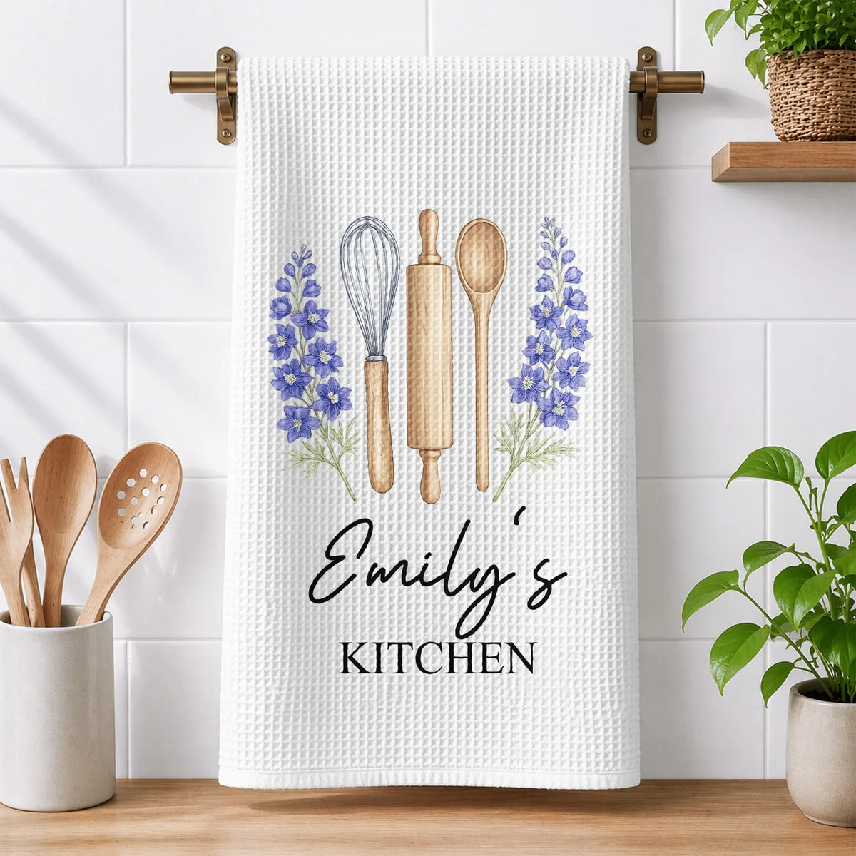 Personalized Birth Flower Baking Kitchen Towel